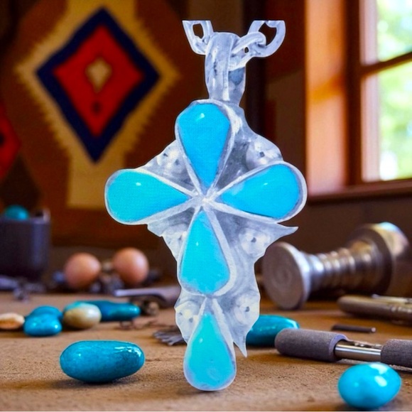 REDUCED Turquoise Sterling Native American Zuni Cross necklace NWT